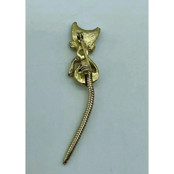 Vintage Green Rhinestone‎ Gold Tone Kitty Cat Pin Brooch 2.25 Inch - Picture 2 of 3